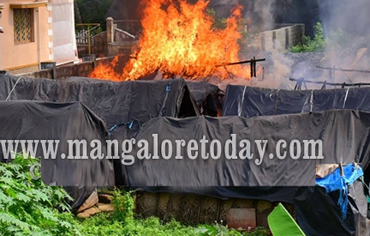 Fire destroys  seven huts of  migrant workers at Adi Udupi 3